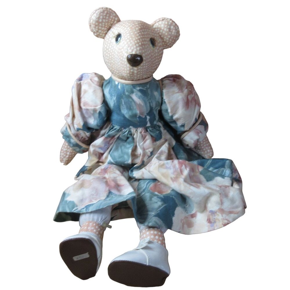 Duncun Polka Dot Bear 20" Doll Cloth Body Ceramic Head & Paws with Clothes